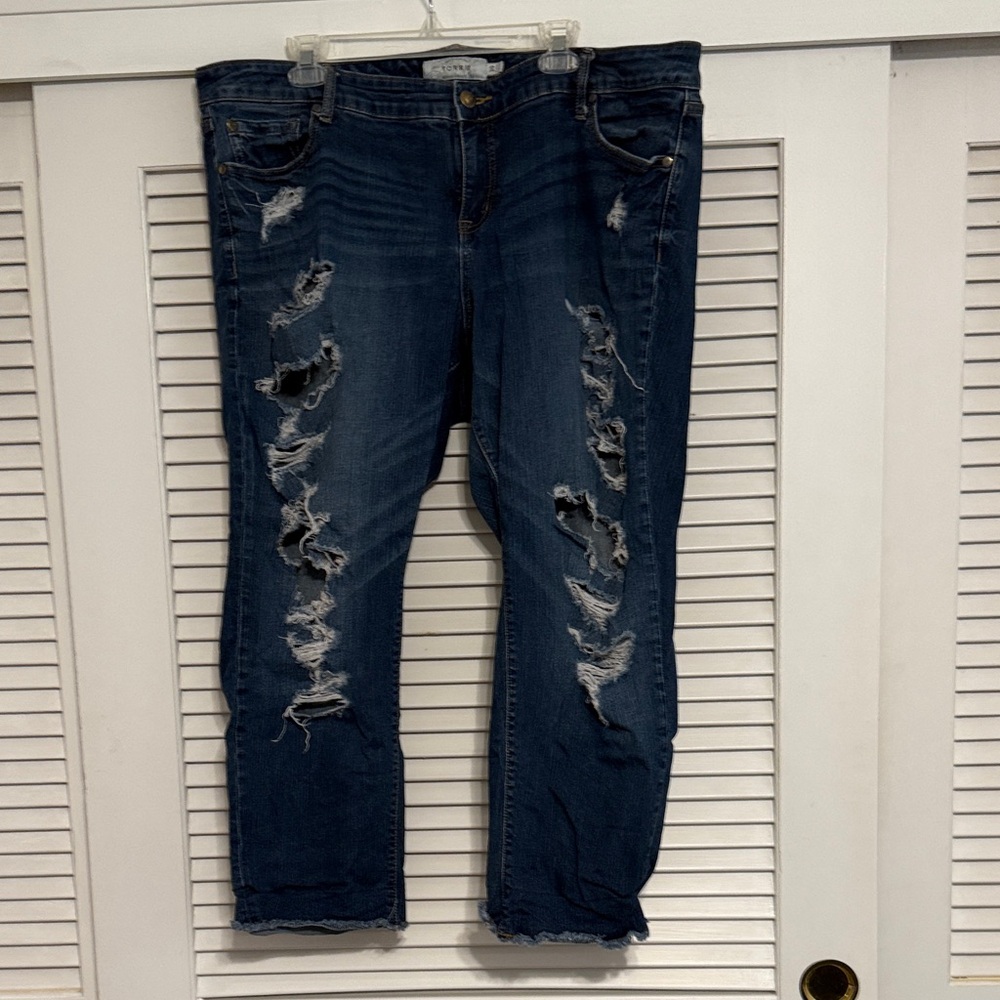 Torrid Dark Blue Distressed Ankle Jeans